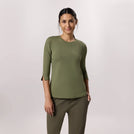 Musk green long sleeve top with stretch comfort - بلوزة بأكمام طويلة باللون الأخضر مع راحة مطاطية