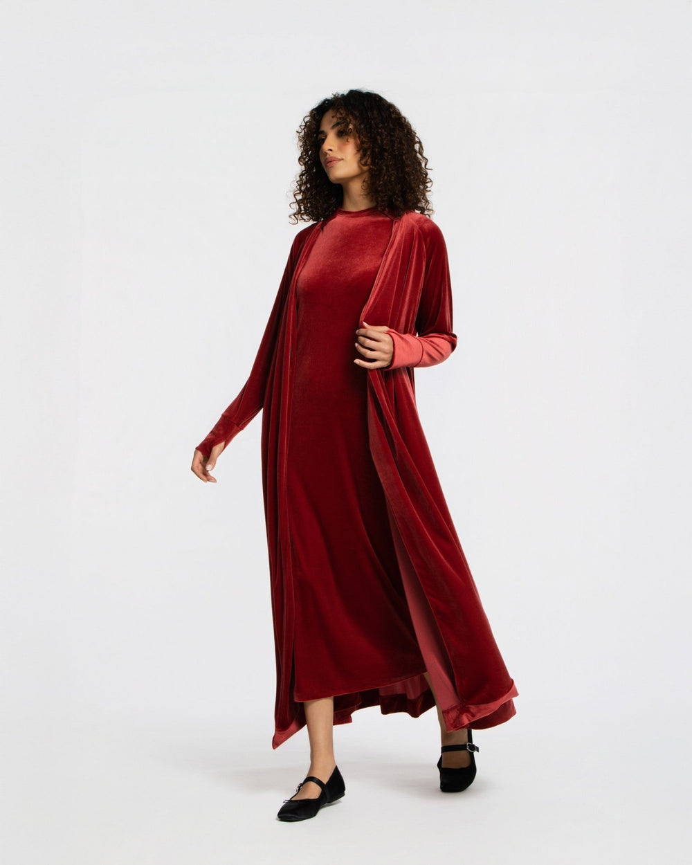 Panne Velour Abaya - SEASONAL DARK RED