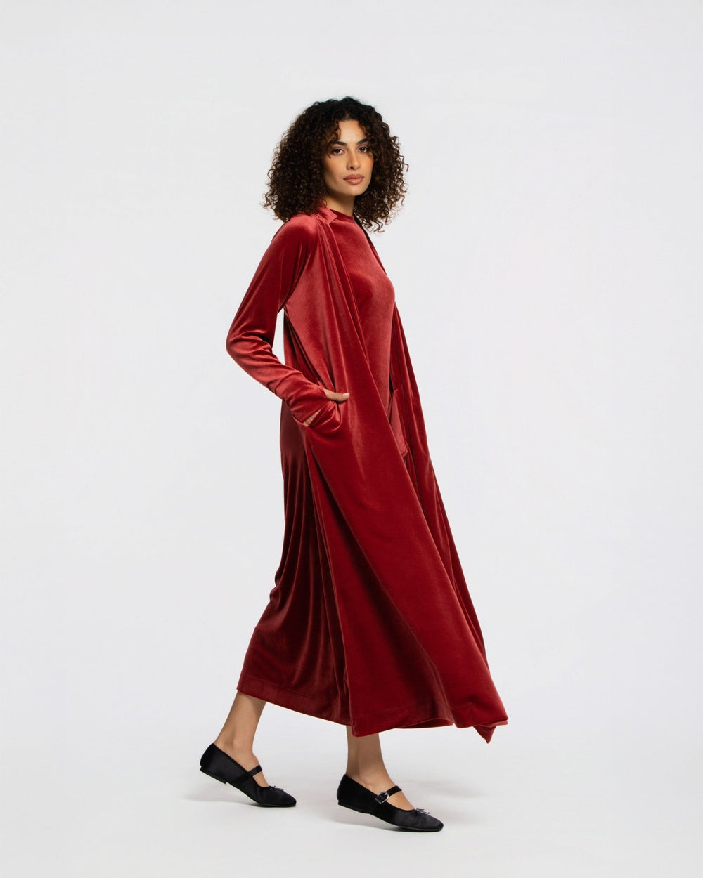 Panne Velour Abaya - SEASONAL DARK RED