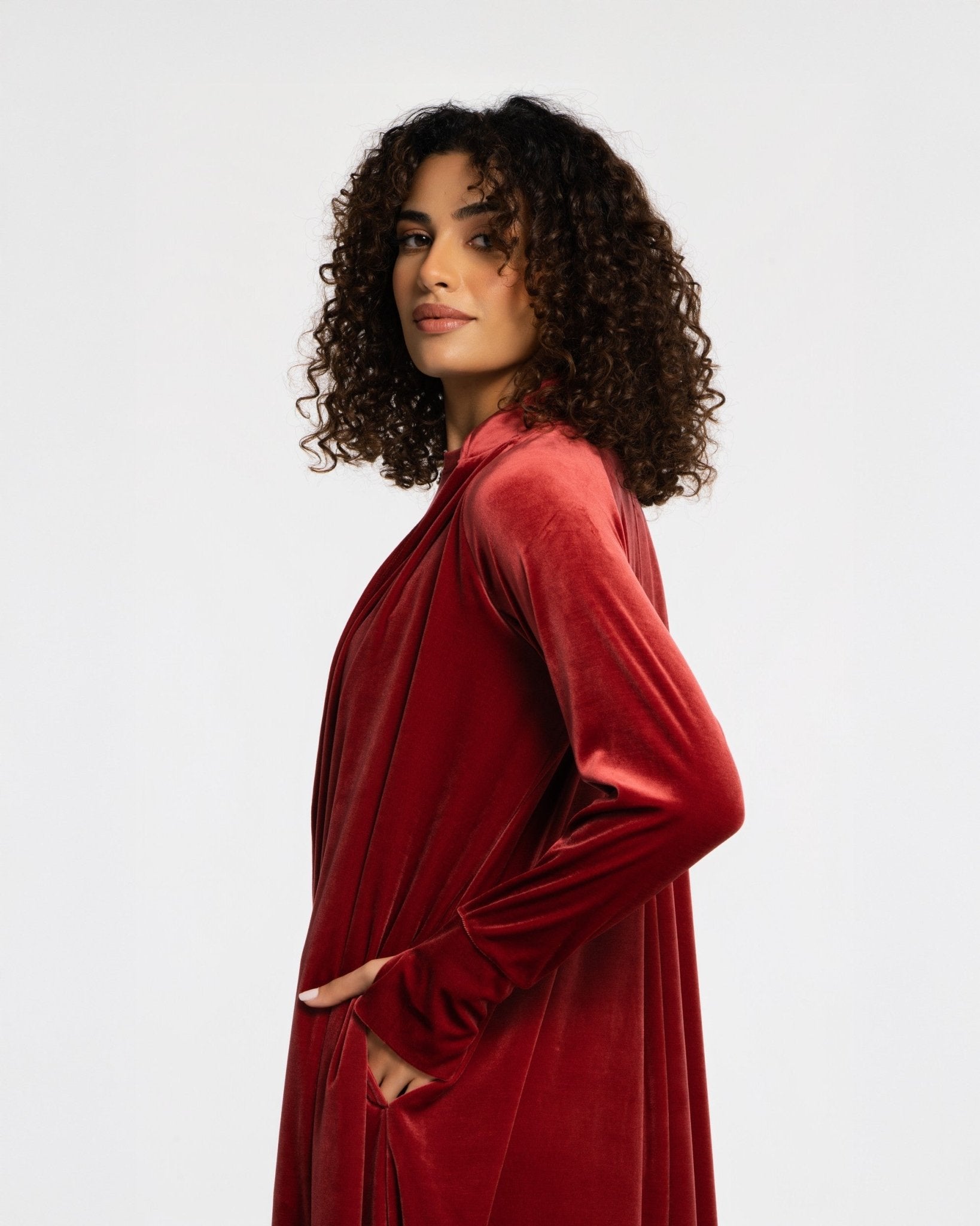 Panne Velour Abaya - SEASONAL DARK RED