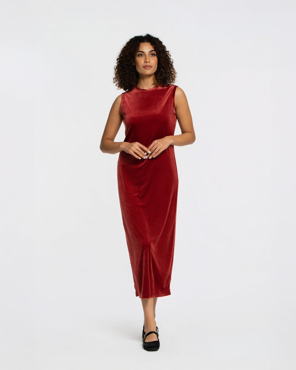 Panne Velour Shift Dress - SEASONAL DARK RED