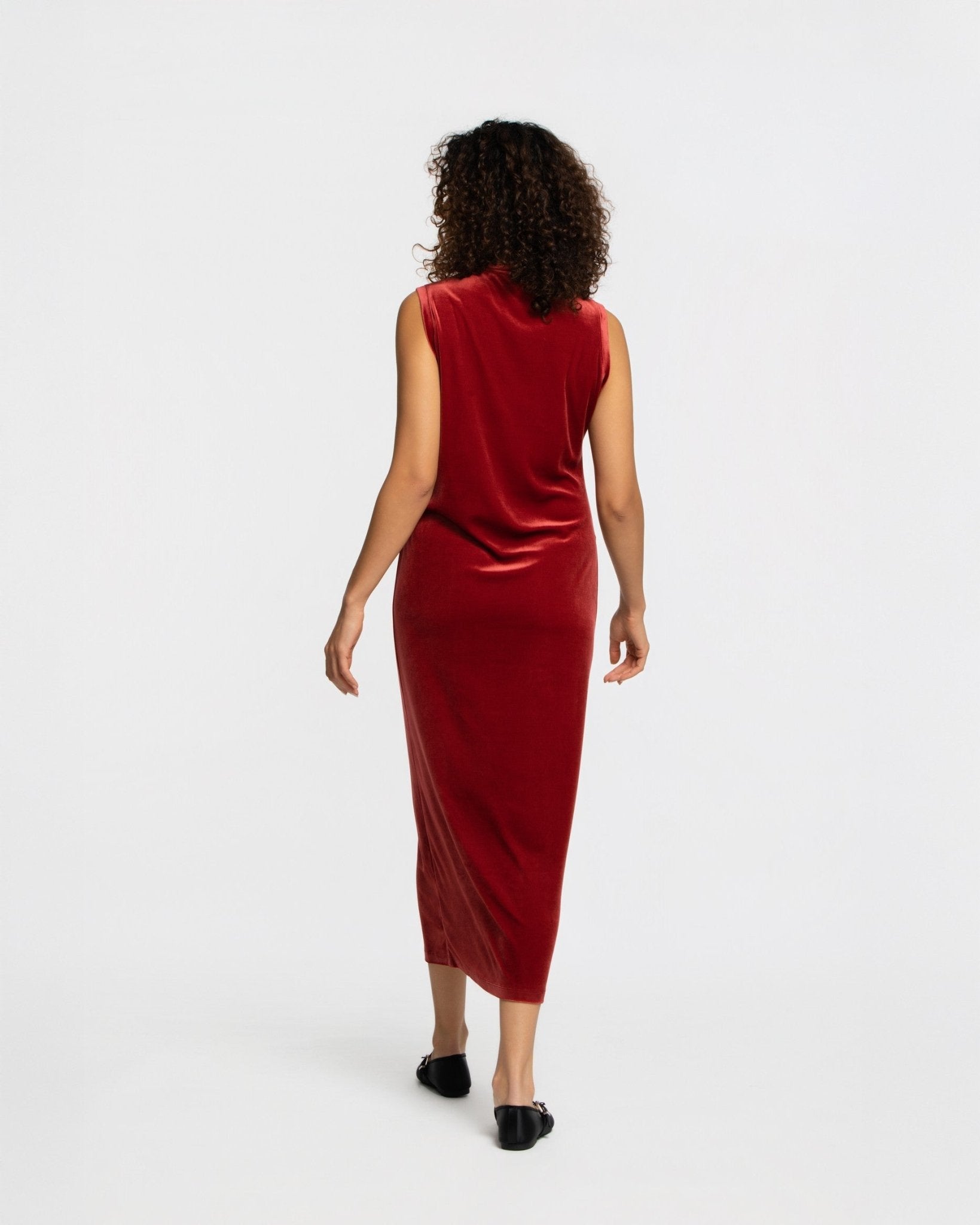 Panne Velour Shift Dress - SEASONAL DARK RED
