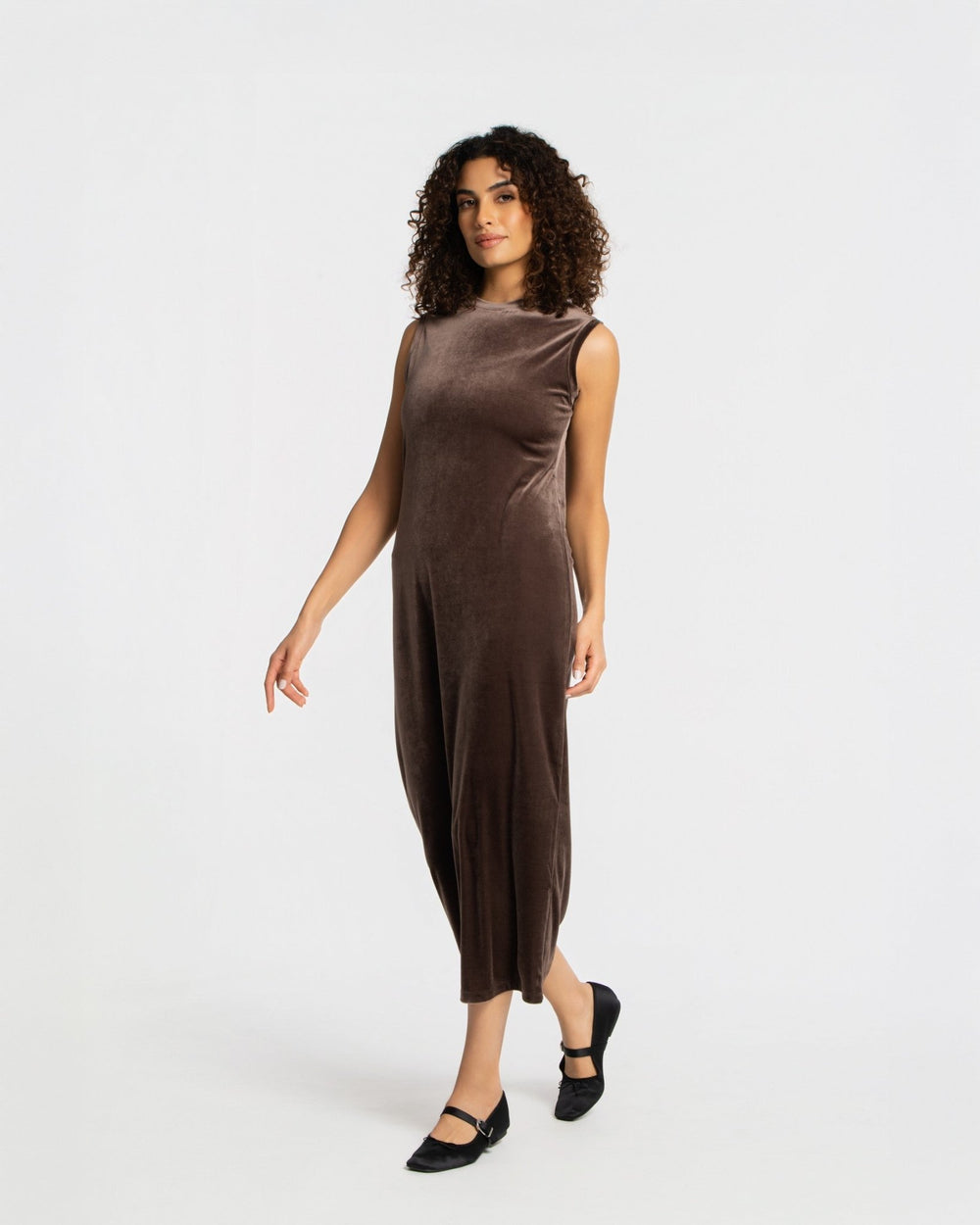 Panne Velour Shift Dress - SEASONAL CHOCOLATE