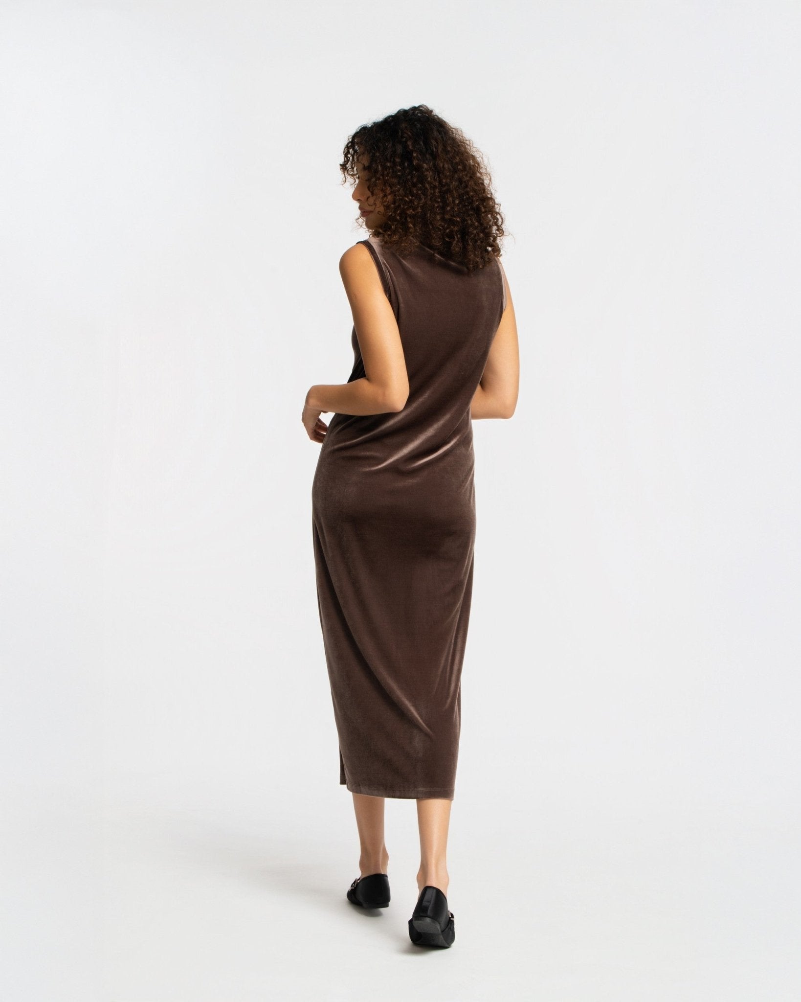 Panne Velour Shift Dress - SEASONAL CHOCOLATE