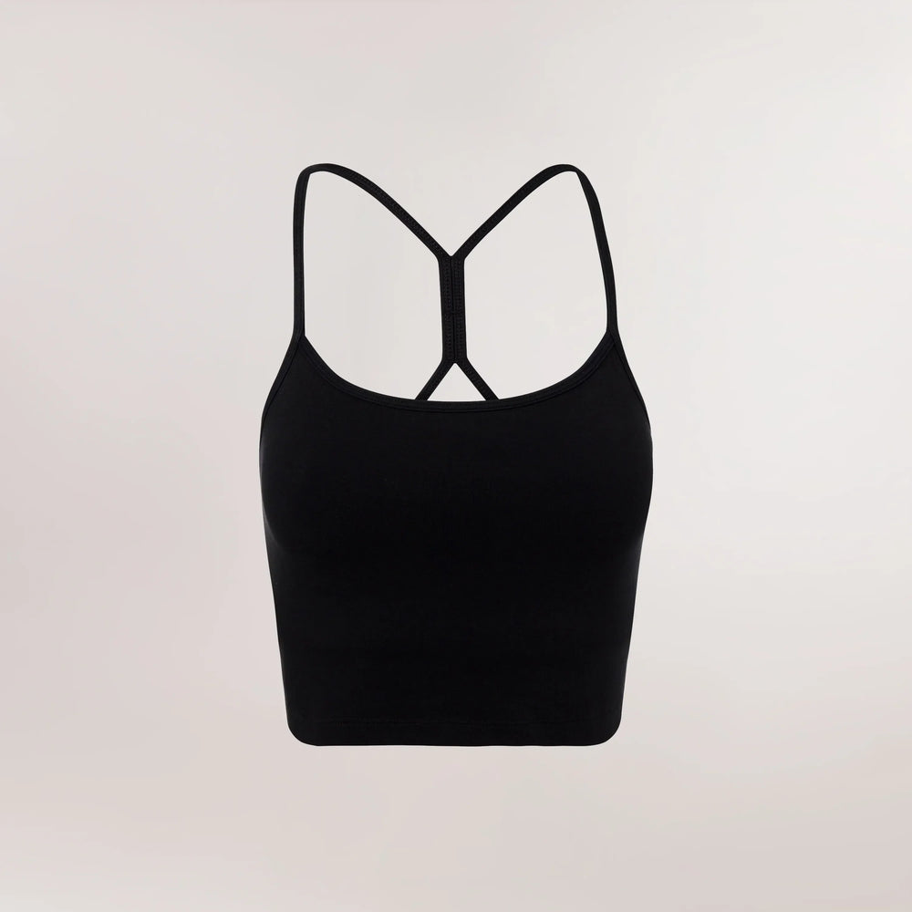 Backless cropped top in core black color - كروب توب مكشوف الظهر باللون الأسود