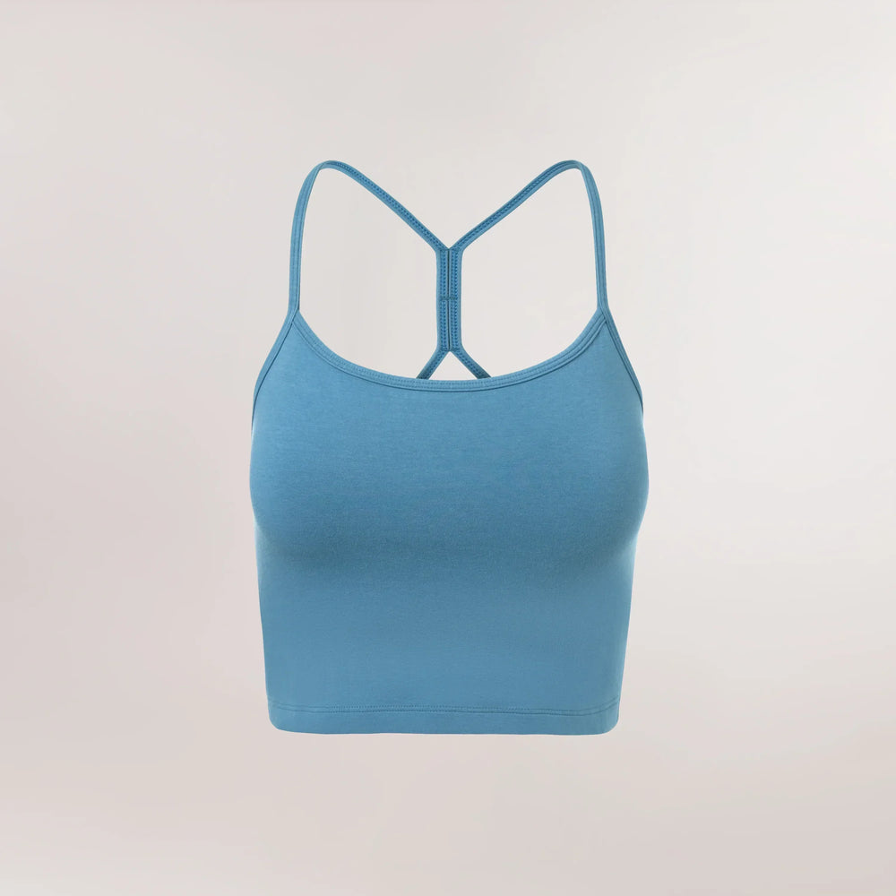 Backless cropped top in a core blue color - كروب توب أزرق مكشوف الظهر