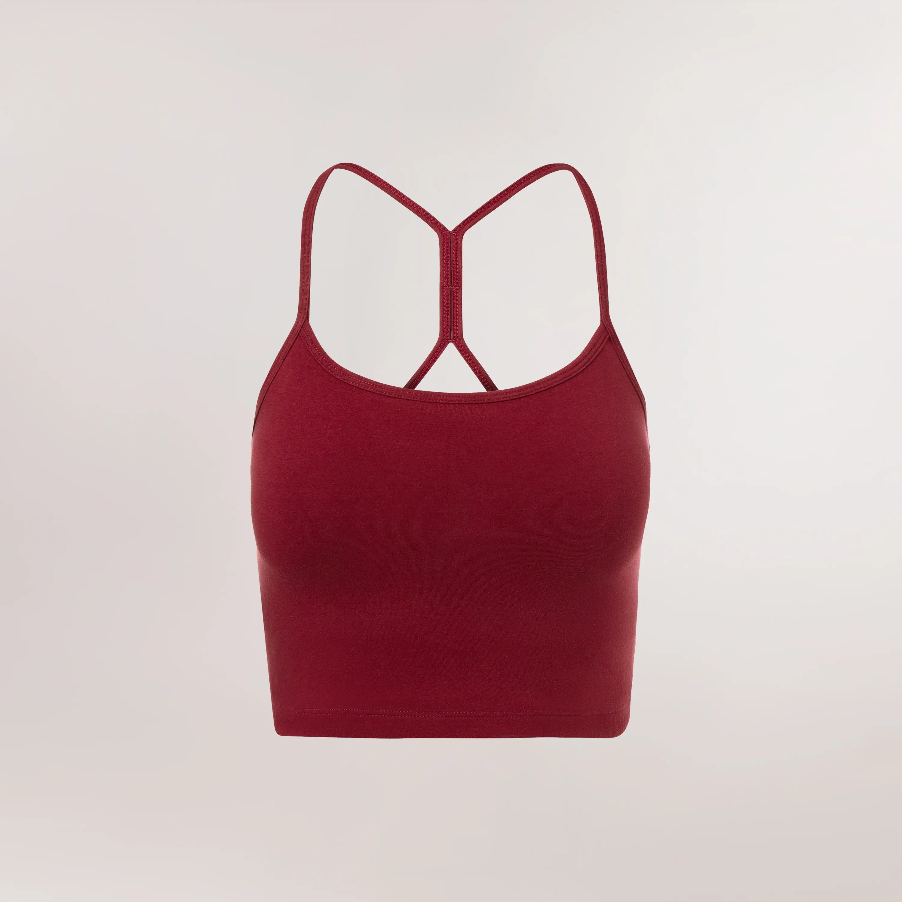 Grape red cropped top with wide straps & stretch fit - كروب توب باللون الأحمر العنبي مع حمالات عريضة وقصة مرنة