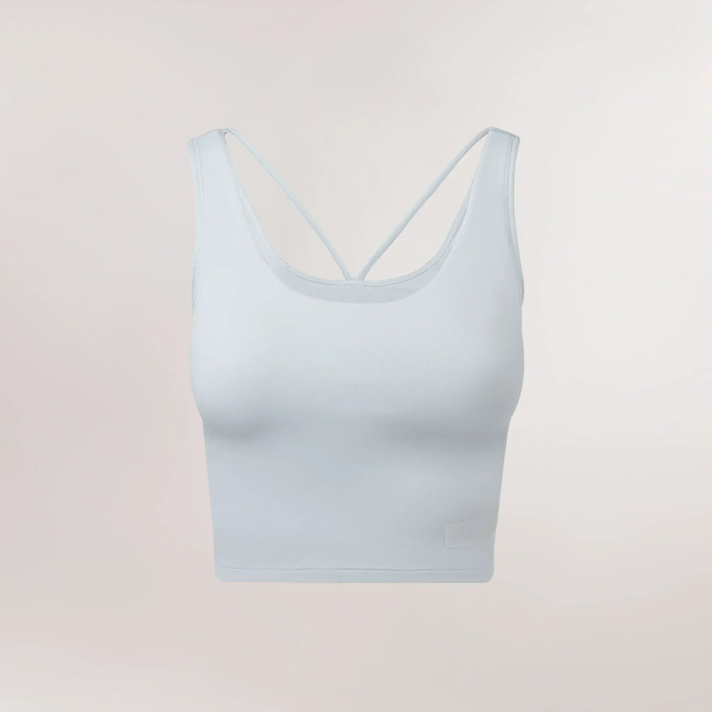 Core light blue Freestyle cropped top - كروب توب أزرق فاتح بتصميم مميز من الخلف