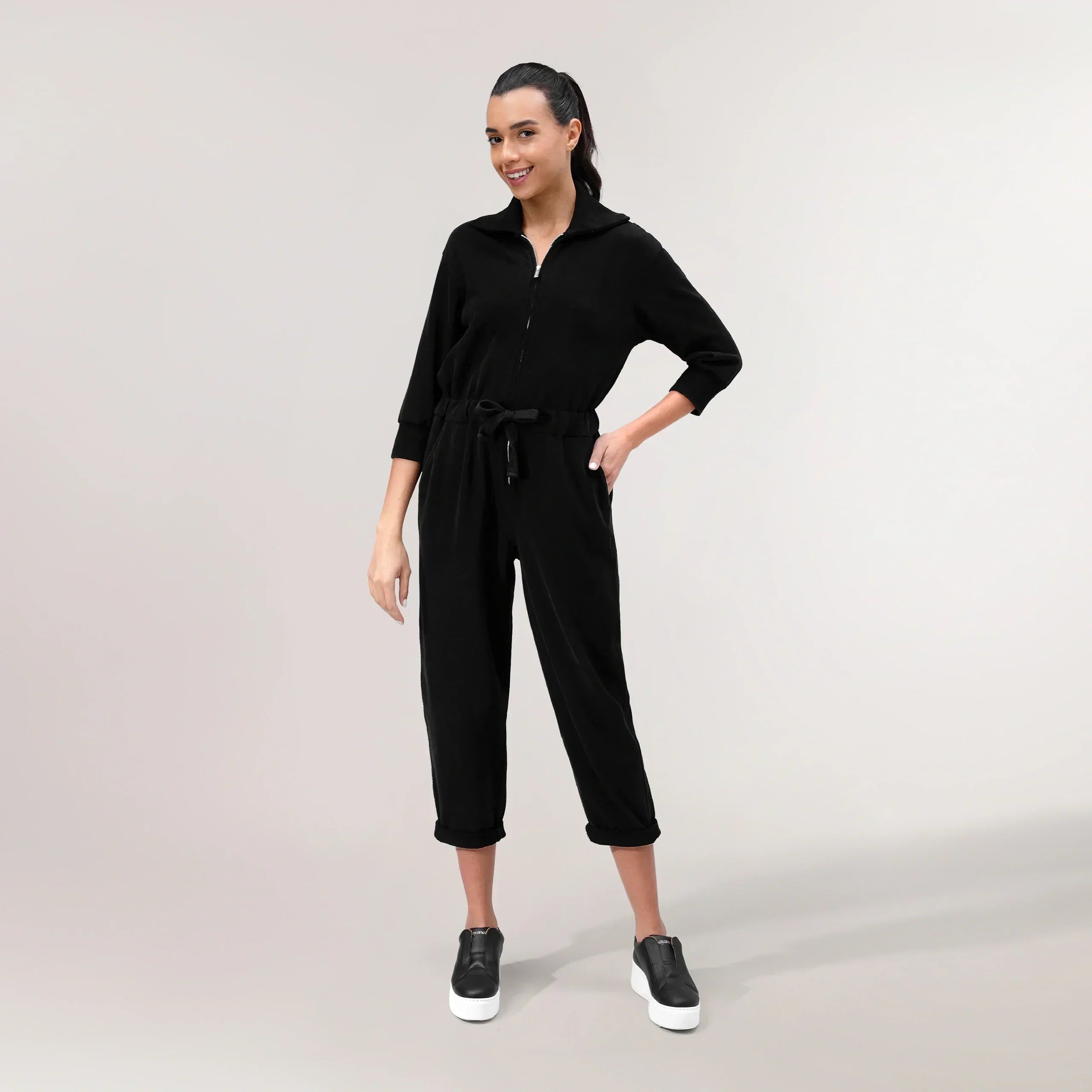 Zip Front Jumpsuit - SEASONAL BLACK