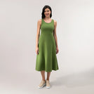 Dark musk green Walkabout jersey dress with casual fit & short sleeves - عارضة أزياء ترتدي فستان "ووك أباوت" أخضر داكن بقصّة كاجوال