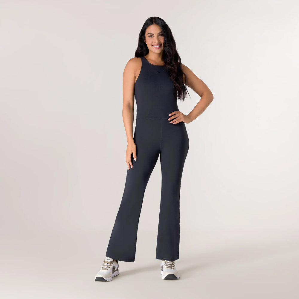 Black Rhythm Flare unitard from the Kayanee Dance Fit (KDF) collection - جمبسوت "ريذم فلير" باللون الأسود من مجموعة كياني دانس فيت