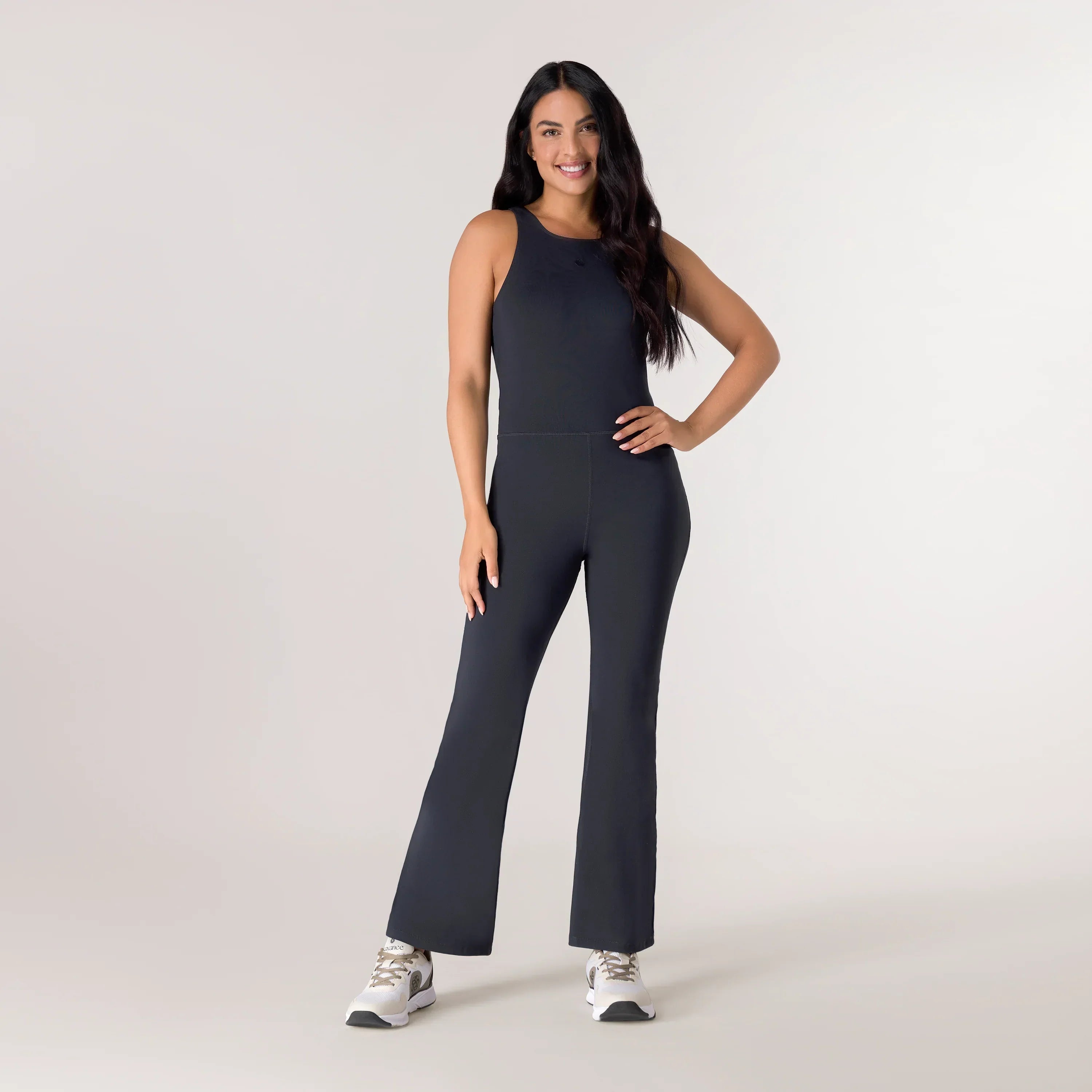 Black Rhythm Flare unitard from the Kayanee Dance Fit (KDF) collection - جمبسوت "ريذم فلير" باللون الأسود من مجموعة كياني دانس فيت