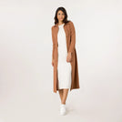 Front view of hazelnut sleeveless dress - منظر أمامي لفستان بدون أكمام بلون البندق الموسمي