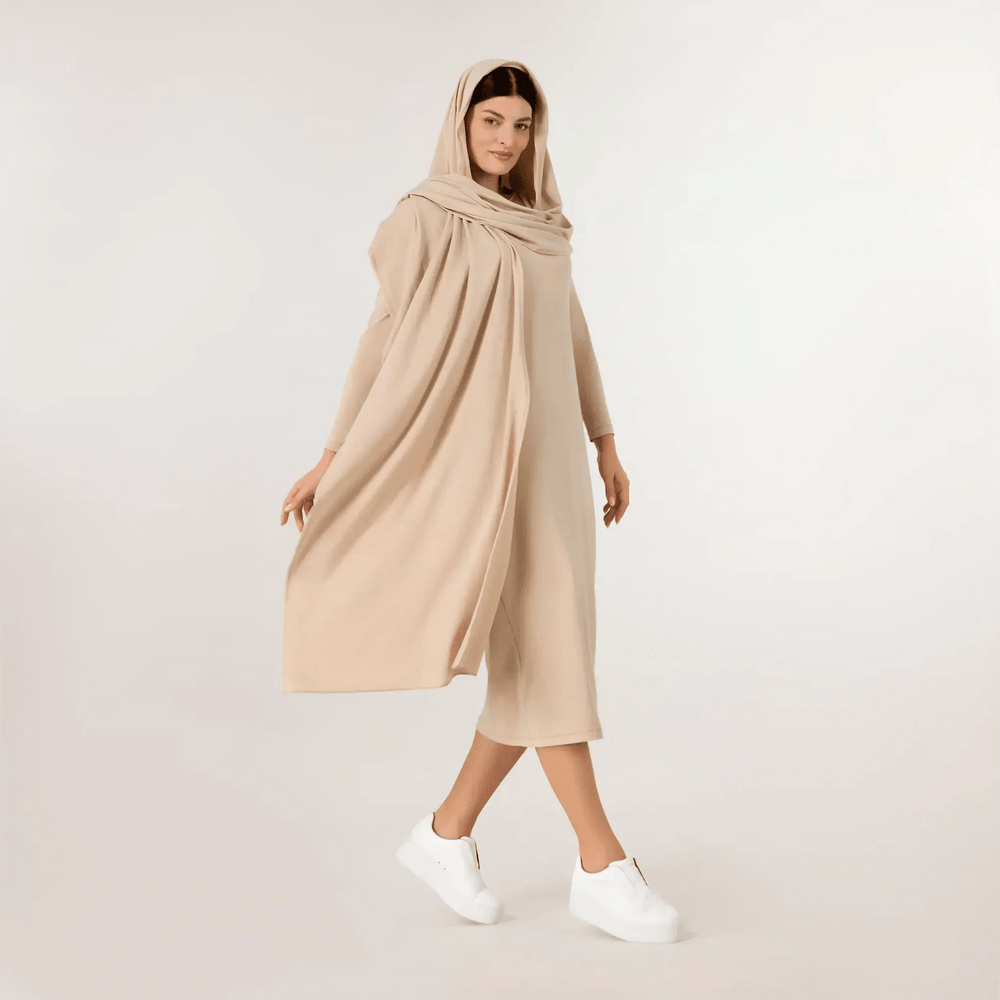 Jersey Dress And Scarf Ensemble - SEASONAL SAND