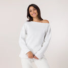 Heather grey fleece top with dropped shoulder fit - بلوزة من الصوف باللون الرمادي الفاتح مع قصة كتف منسدلة