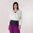 Heather grey dance wrap top with long sleeves - بلوزة رقص باللون الرمادي الفاتح بأكمام طويلة