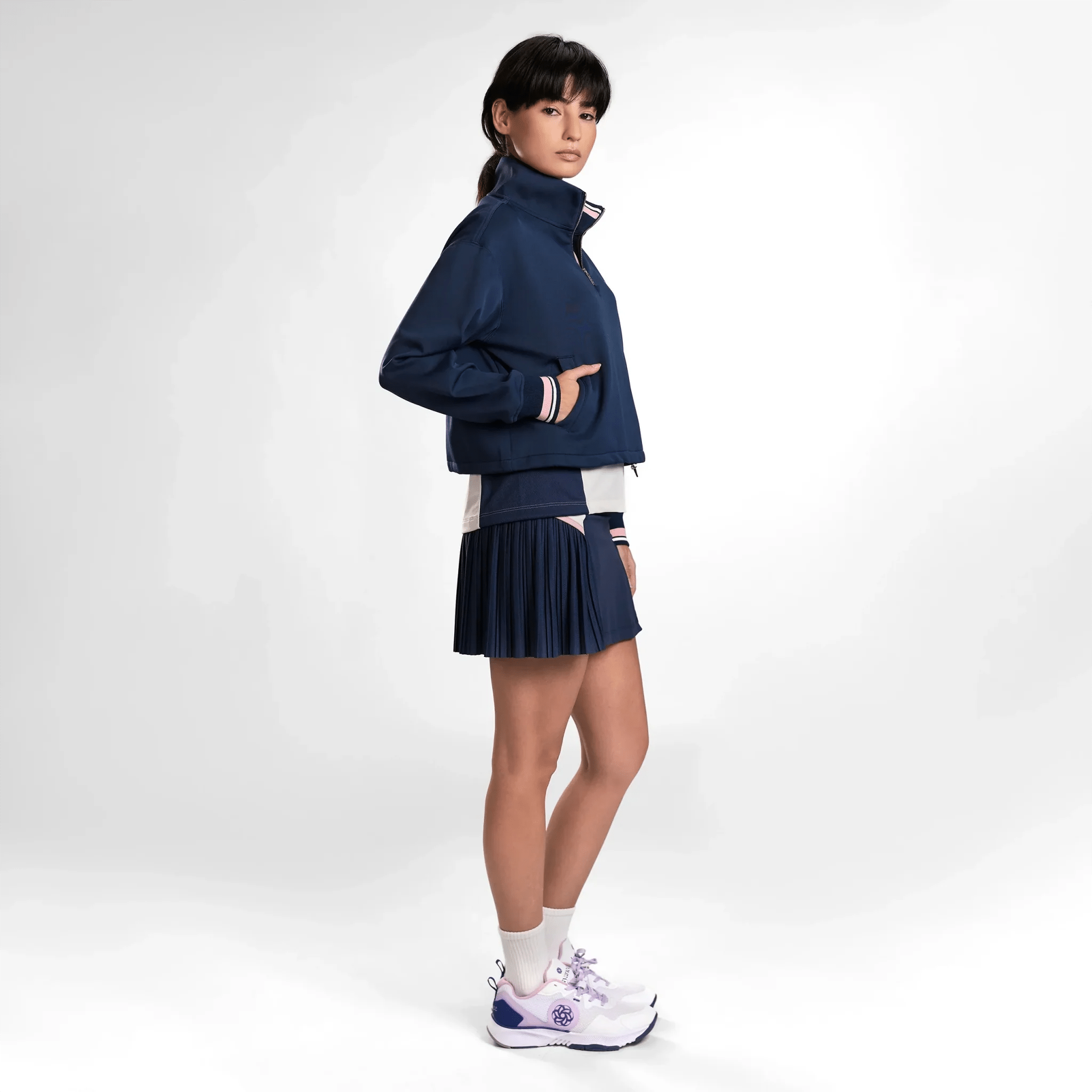 Half Zip Crop Jacket - SEASONAL NAVY