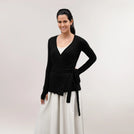 Ballerina black wrap sweater with front tie - سترة باليرينا سوداء ملفوفة برباط أمامي