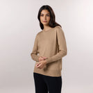 Beige crewneck knit sweater with cozy soft feel - سترة محبوكة بياقة دائرية باللون البيج مع ملمس ناعم ومريح