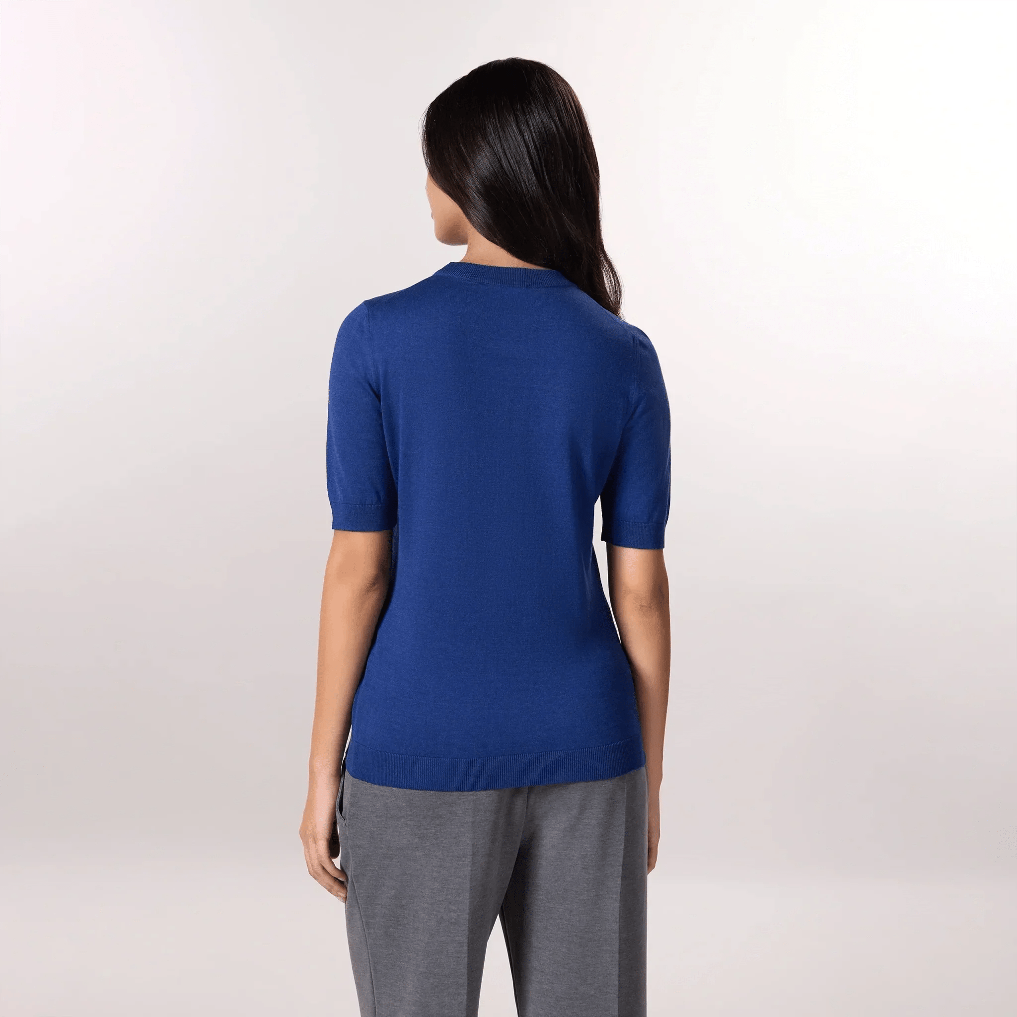 Short Sleeve Knit Sweater - SEASONAL BLUE