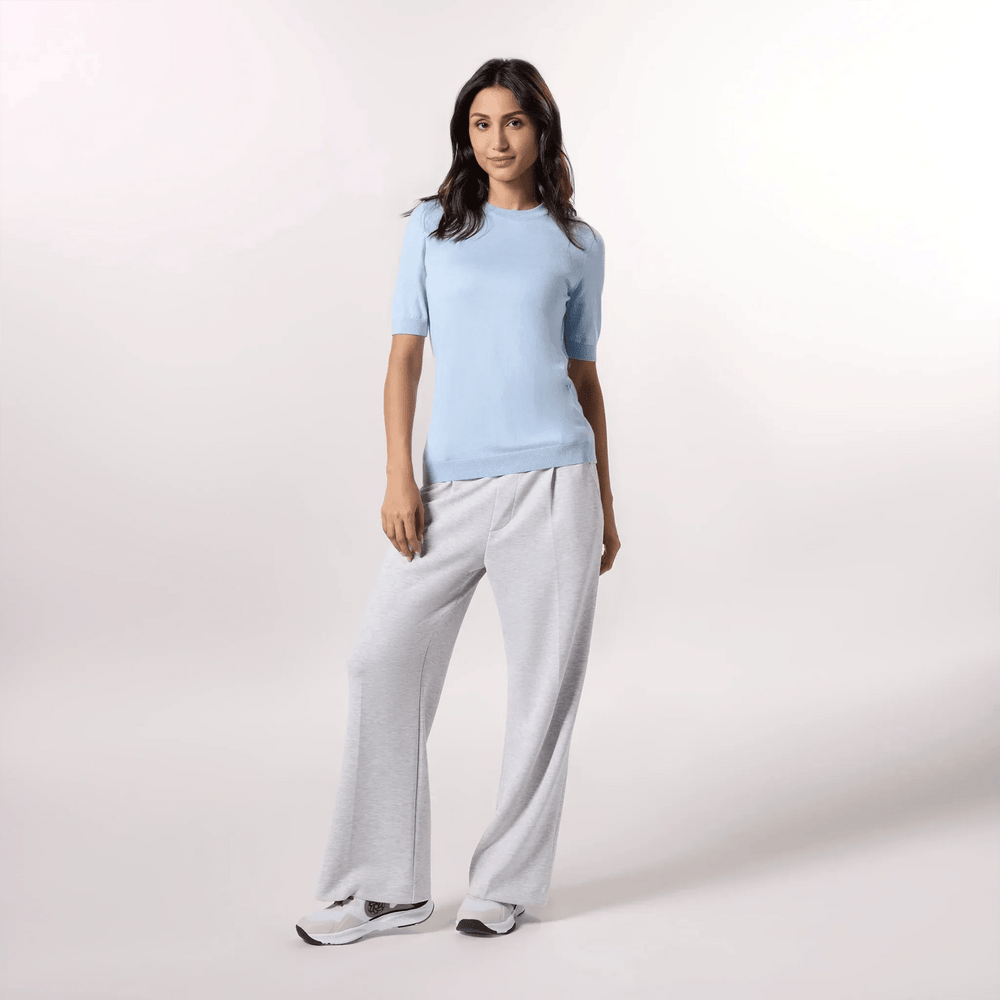 Short Sleeve Knit Sweater - SEASONAL LIGHT BLUE