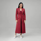 Grape red abaya blazer with active structured fit - عباية بليزر أنيقة باللون الأحمر العنبي بتصميم هيكلي ونشط