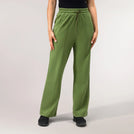 Dark musk green track pants with flared hem - بنطال رياضي قصة واسعة باللون الأخضر الداكن