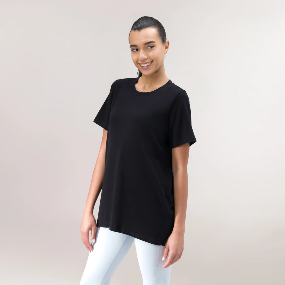 Black "Easybend" short sleeve tee with crew neck - تيشيرت "إيزي بند" أسود بأكمام قصيرة وياقة دائرية