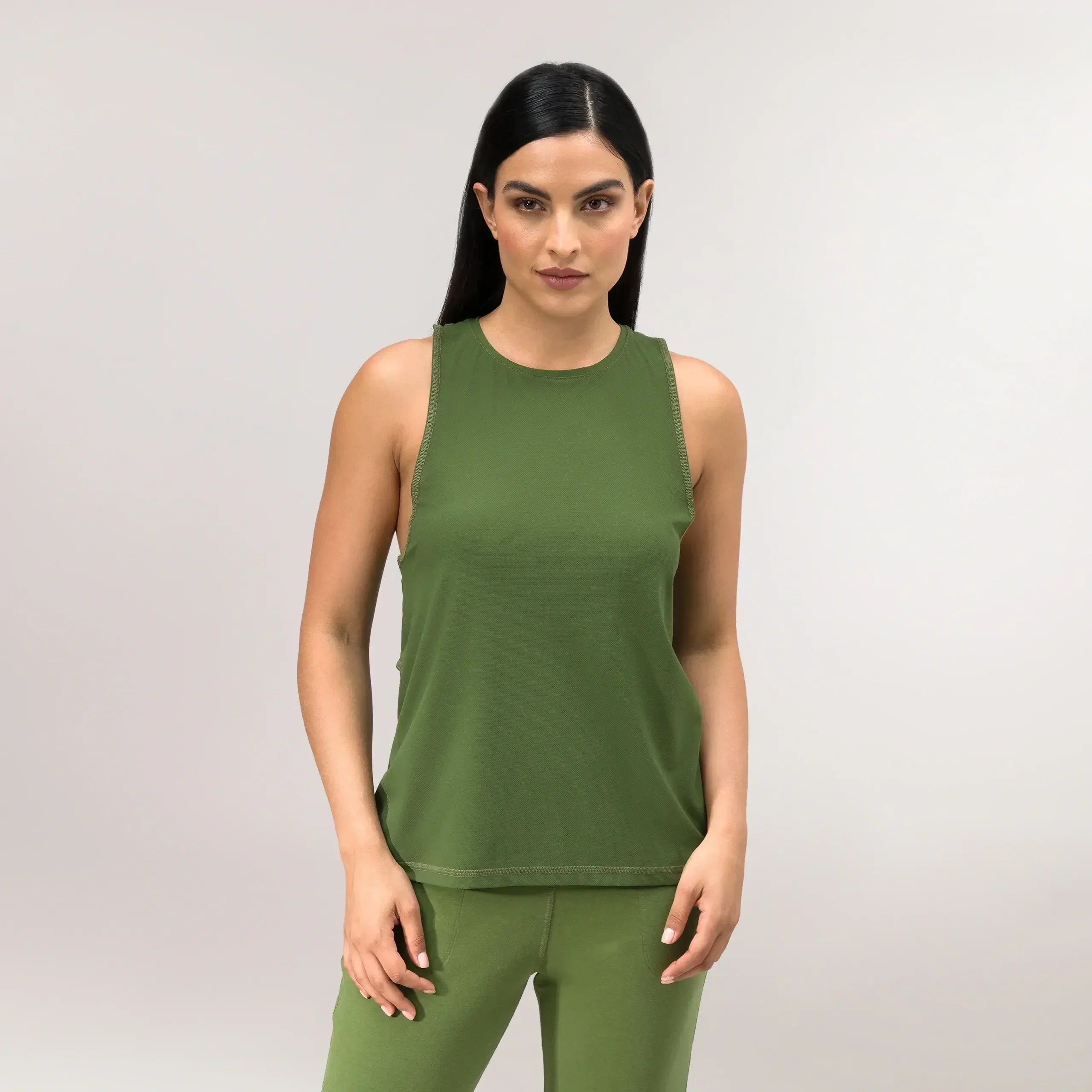 Dark musk green women's Twril racerback top with slim fit - بلوزة