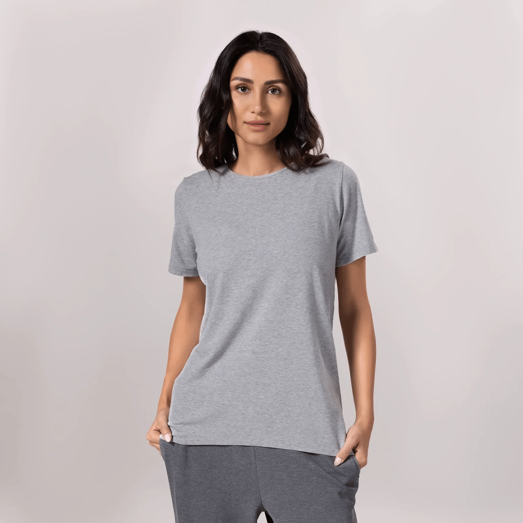 A model wearing core heather grey