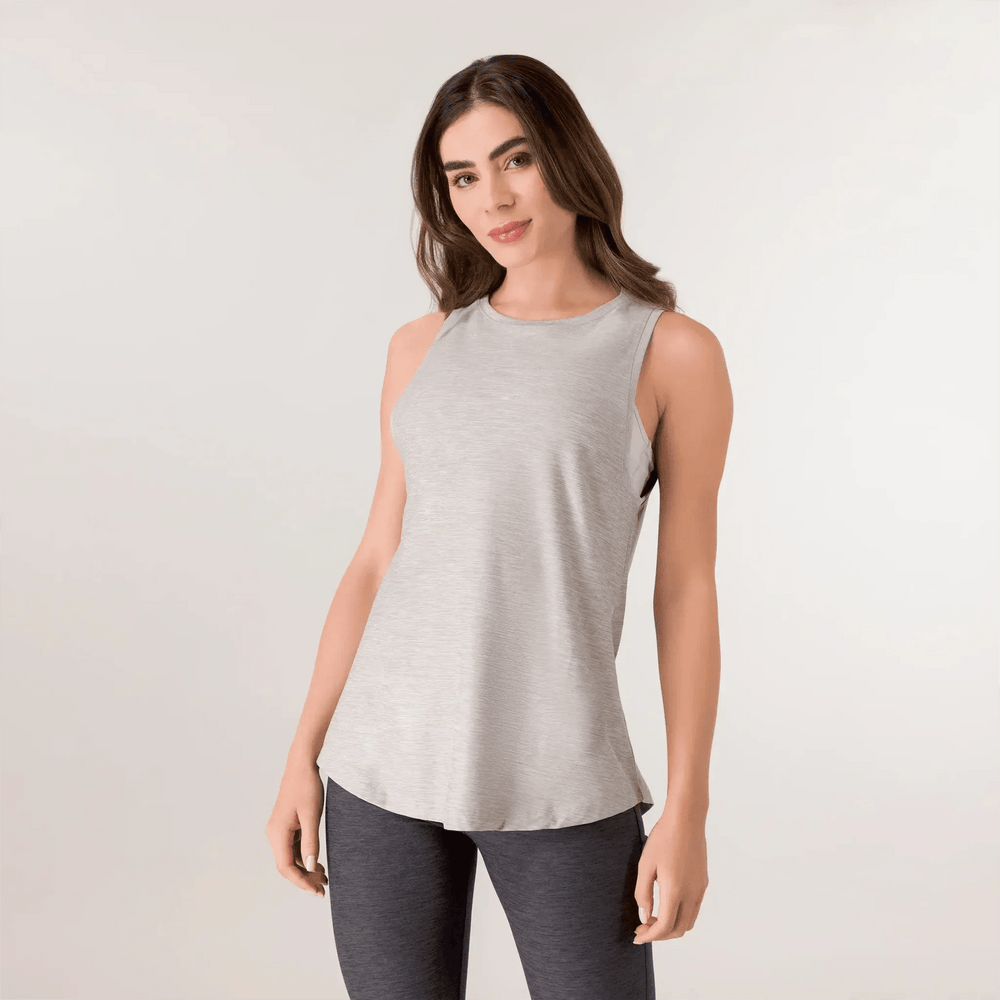 Grey dance tank top with scoop neck and stretch - قميص رقص رمادي اللون برقبة دائرية ومطاط