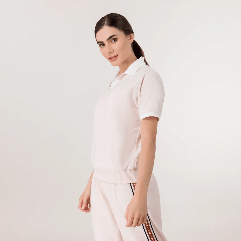 Velour Polo Top - SEASONAL PINK
