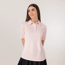 Pink polo top with a collared neckline & sporty silhouette - توب بولو وردي بياقة وأسلوب رياضي في التصميم