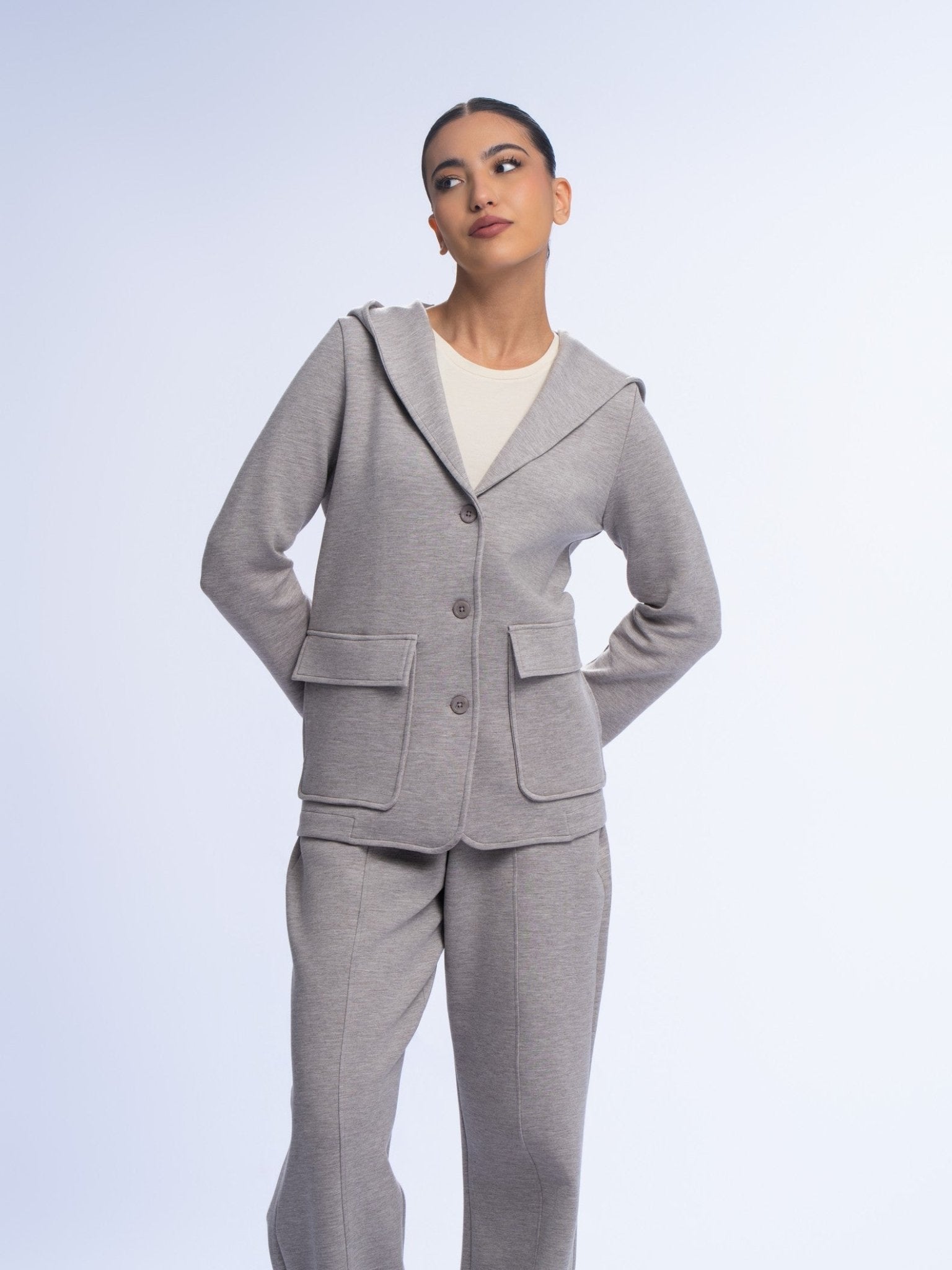 Fitted Hooded Blazer - BEIGE