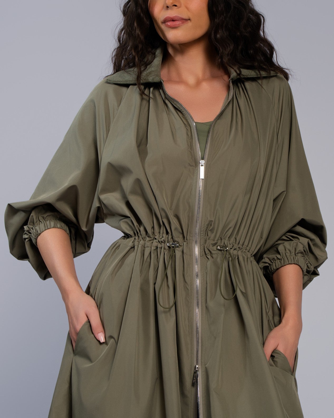 Rib Collar Parka - SEASONAL GREEN