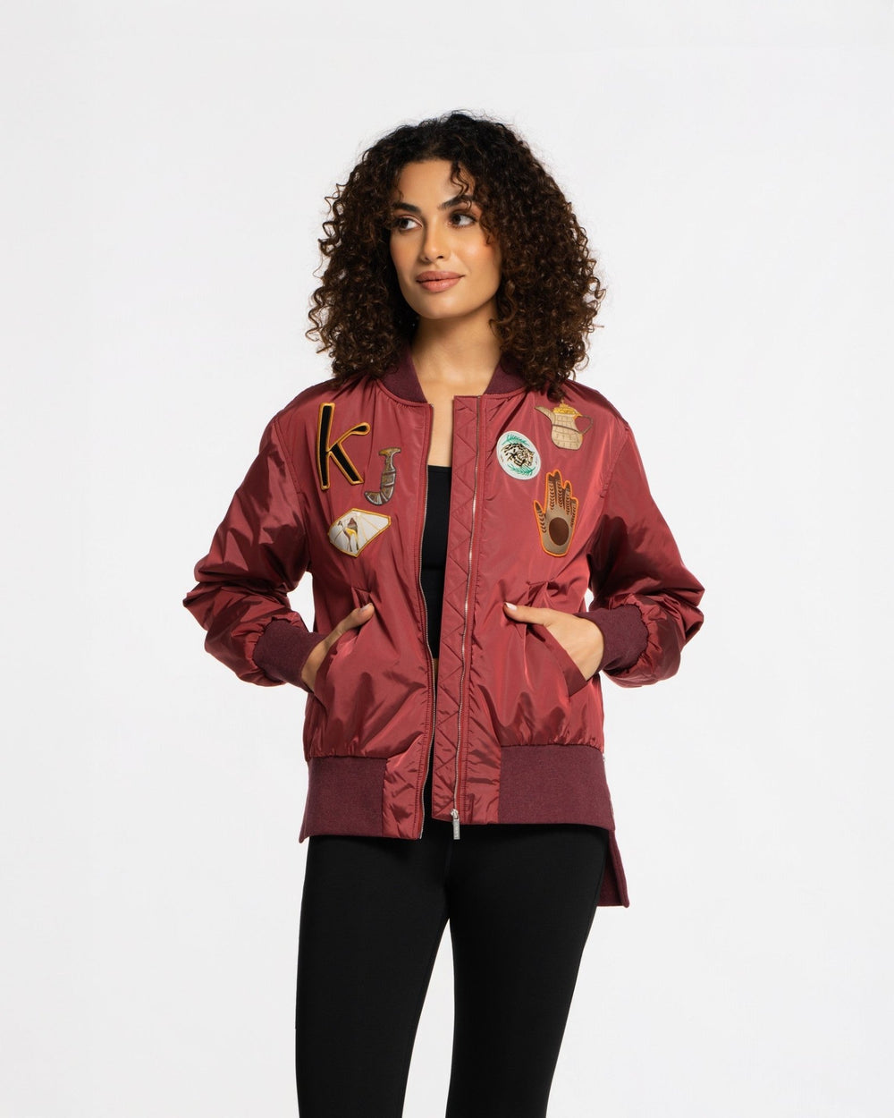 Badges Bomber Jacket - SEASONAL DARK RED