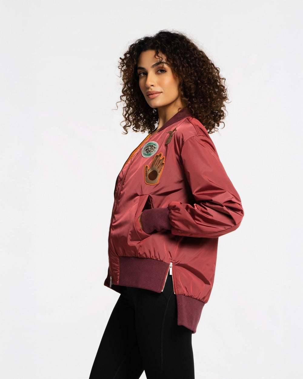 Badges Bomber Jacket - SEASONAL DARK RED