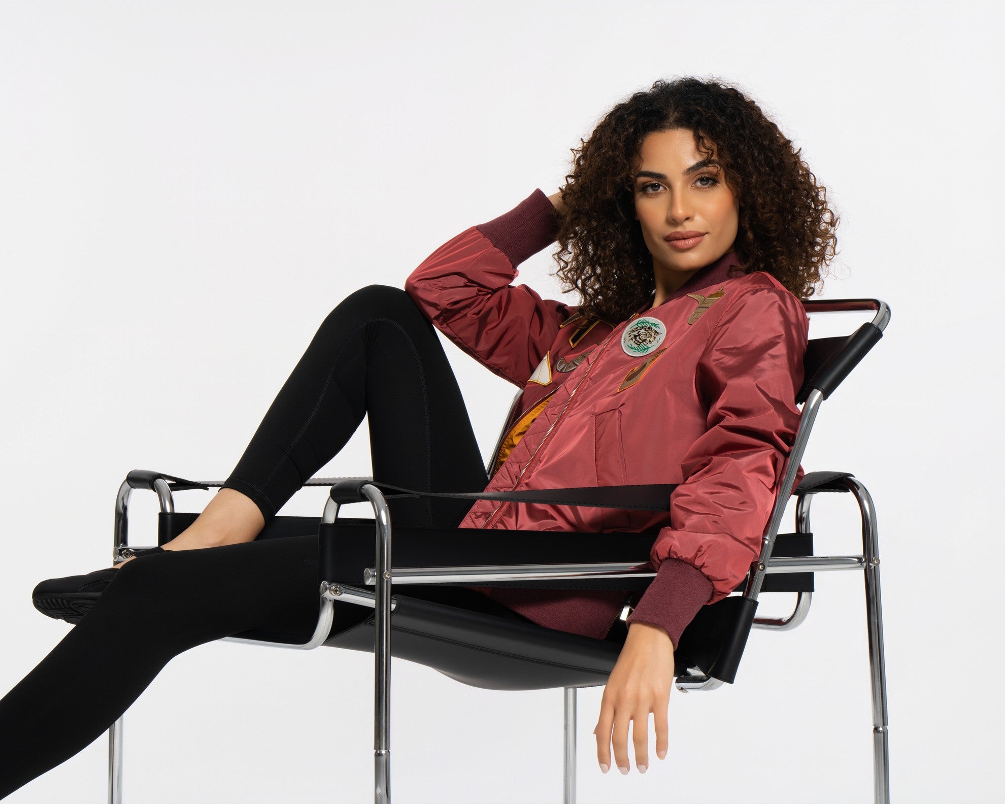 Badges Bomber Jacket - SEASONAL DARK RED