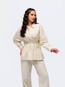 Drawstring Linen Shirt - STONE GREY