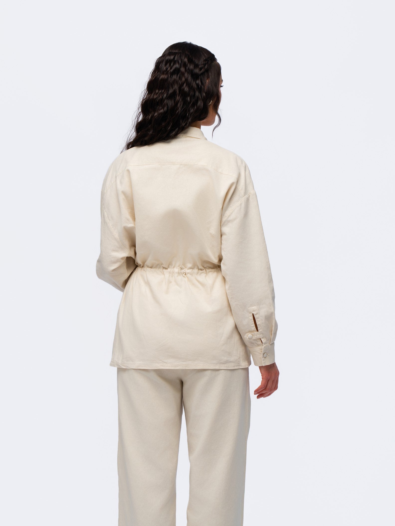Drawstring Linen Shirt - STONE GREY