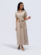 Linen Dress - BEIGE & CREAM STRIPES