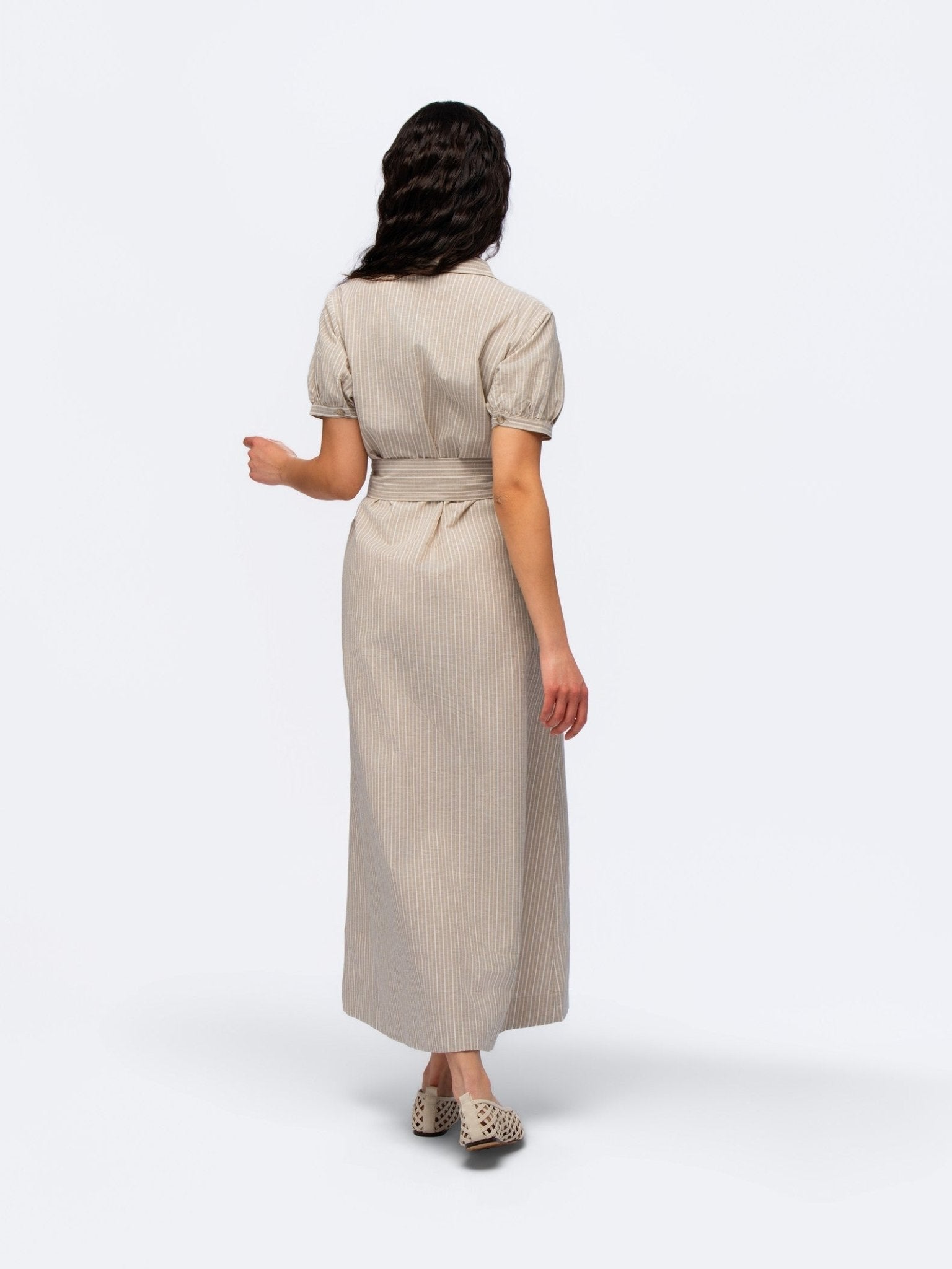 Linen Dress - BEIGE & CREAM STRIPES