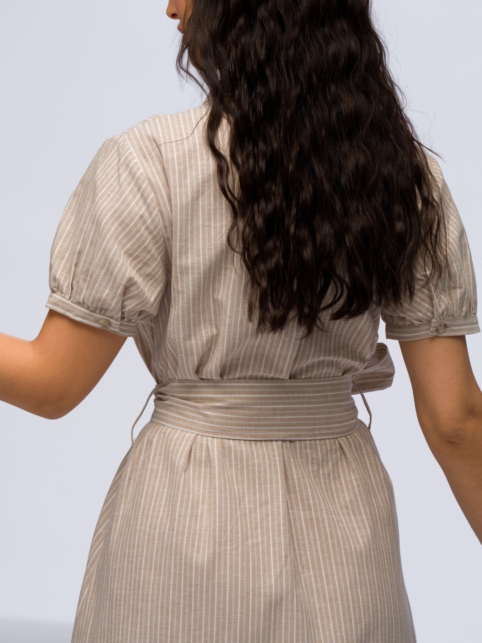 Linen Dress - BEIGE & CREAM STRIPES