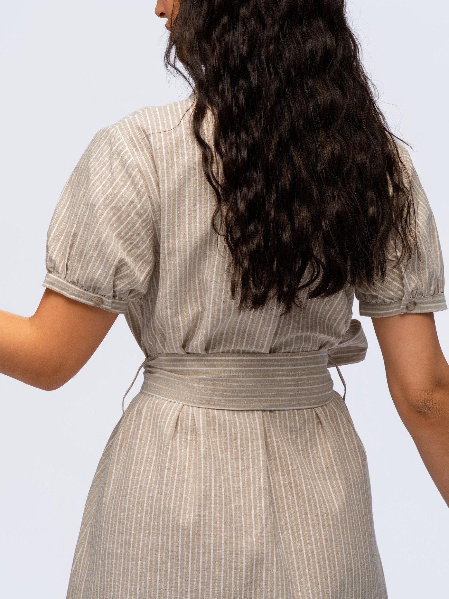 Linen Dress - BEIGE & CREAM STRIPES