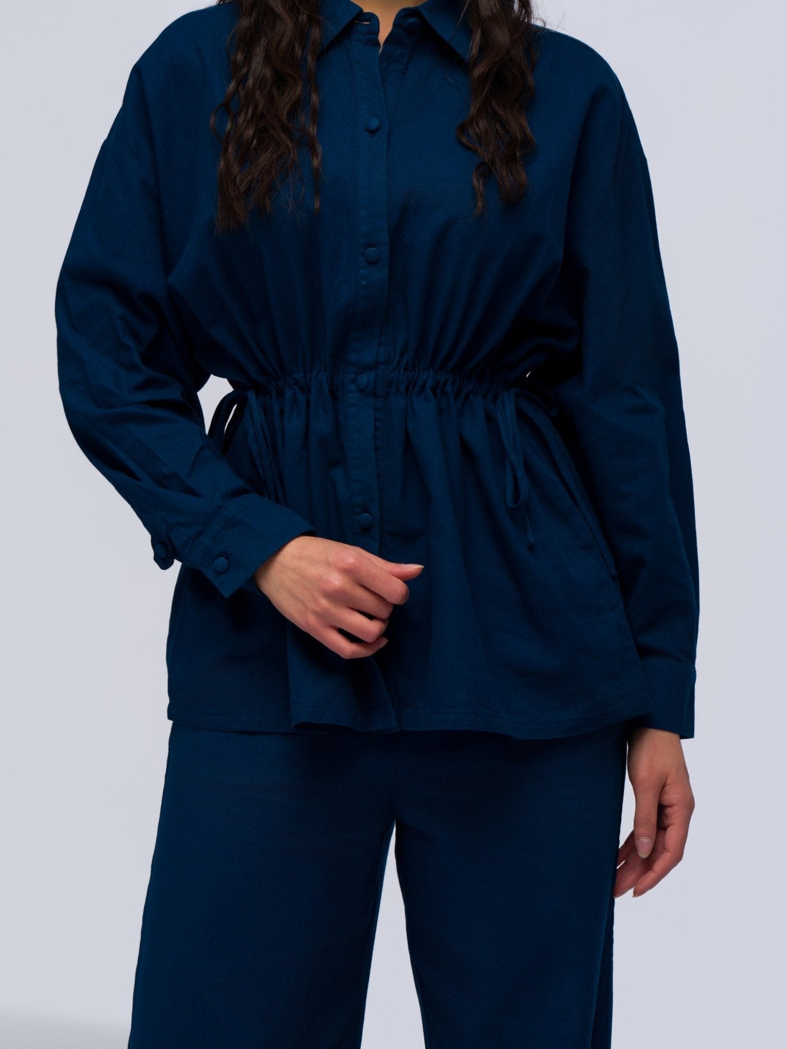 Drawstring Linen Shirt - MIDNIGHT DENIM