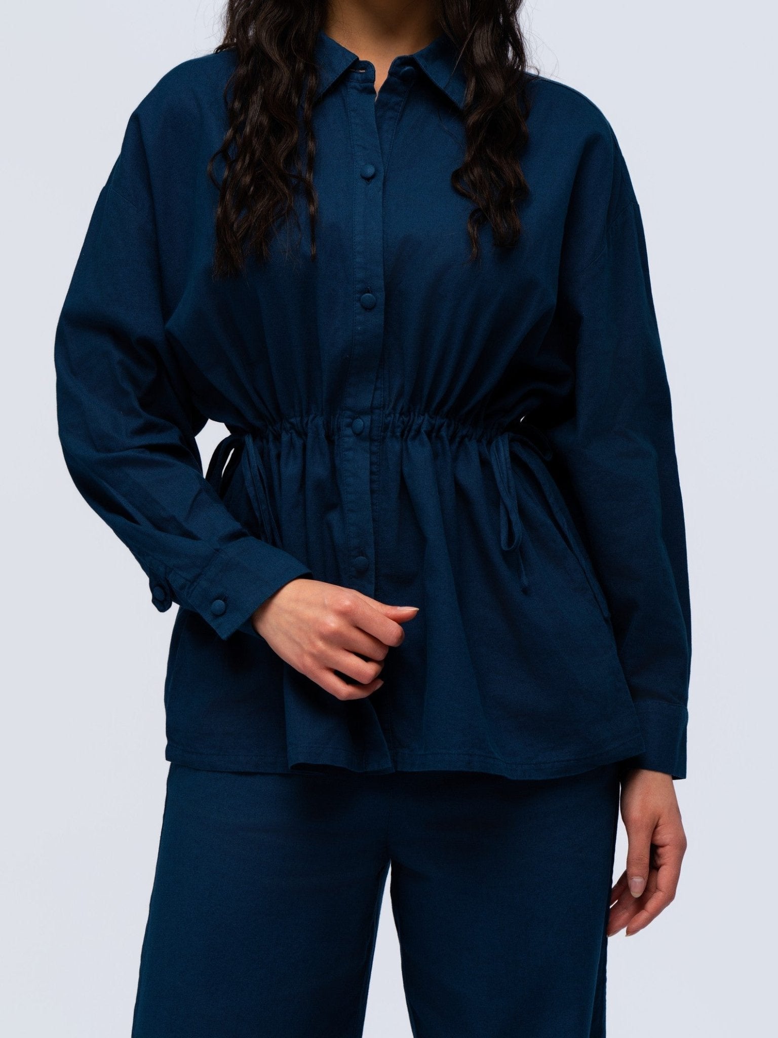 Drawstring Linen Shirt - MIDNIGHT DENIM
