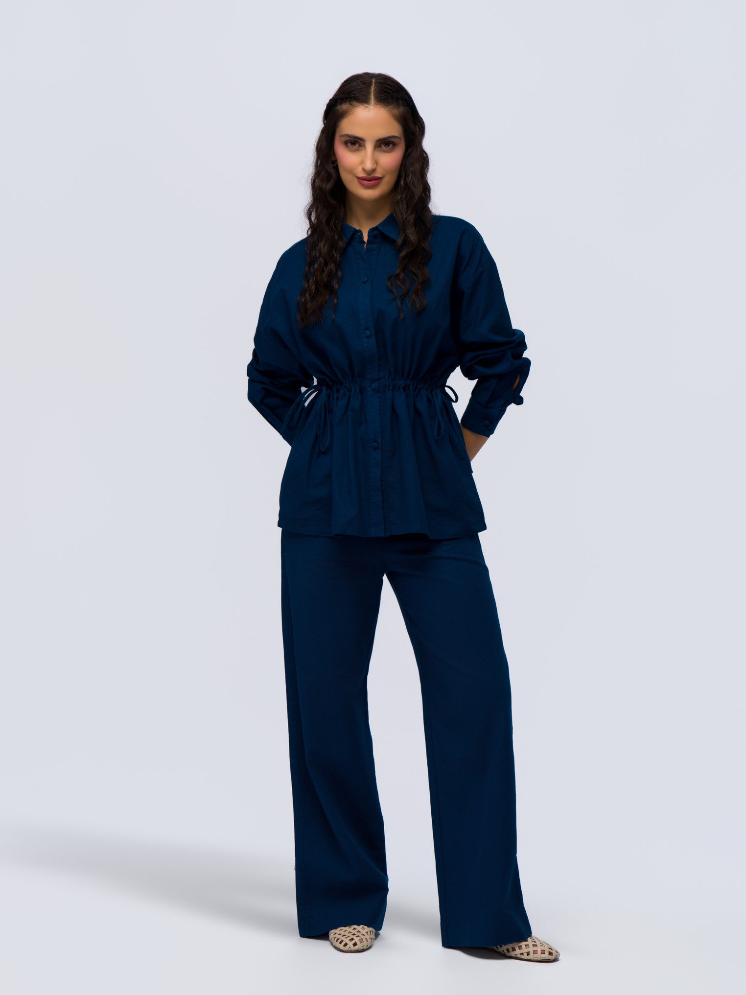 Drawstring Linen Shirt - MIDNIGHT DENIM