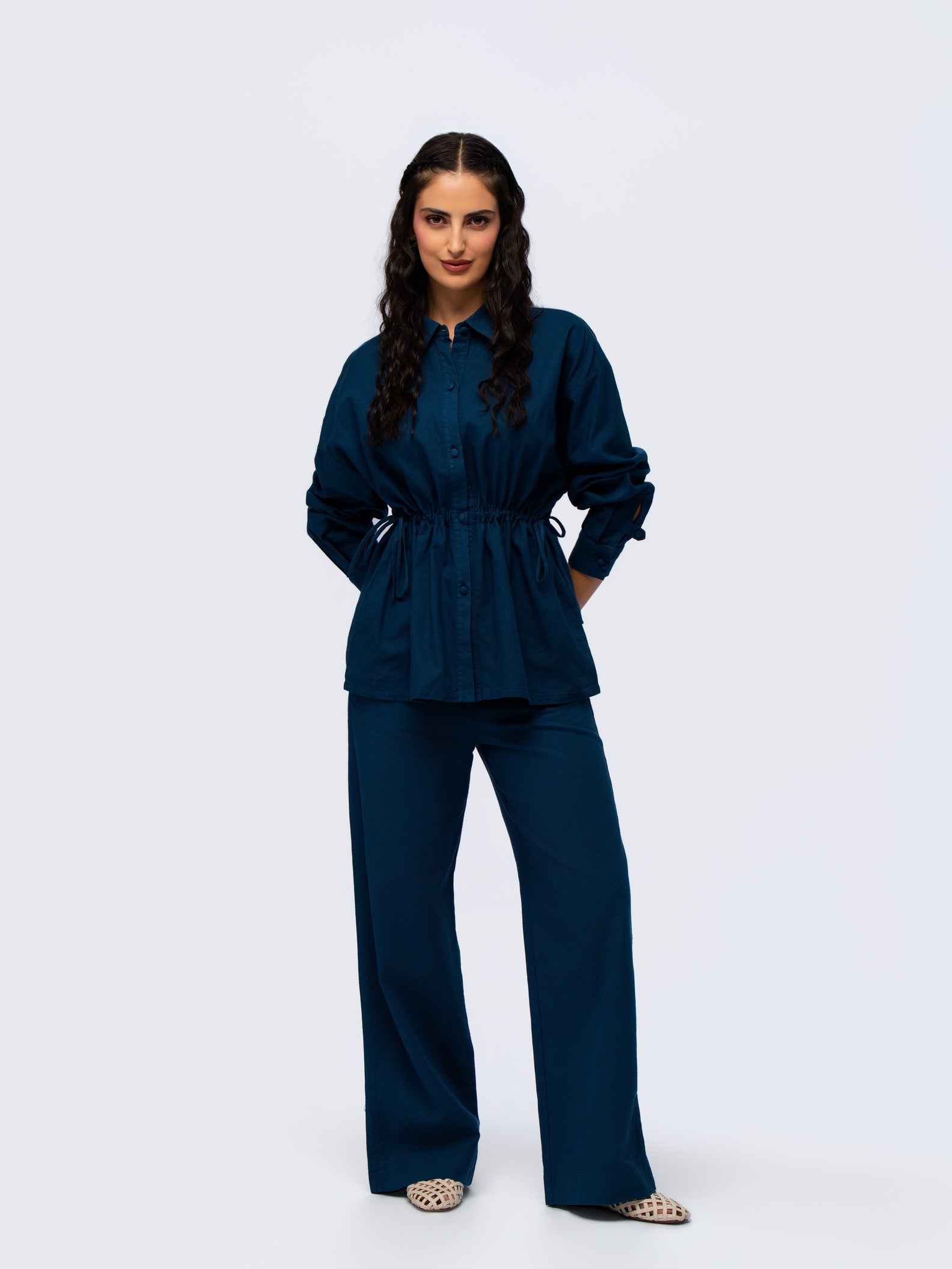 Drawstring Linen Shirt - MIDNIGHT DENIM