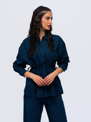Drawstring Linen Shirt - MIDNIGHT DENIM