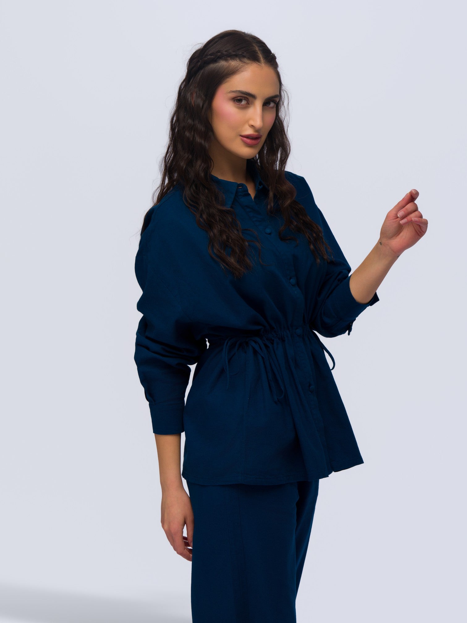 Drawstring Linen Shirt - MIDNIGHT DENIM